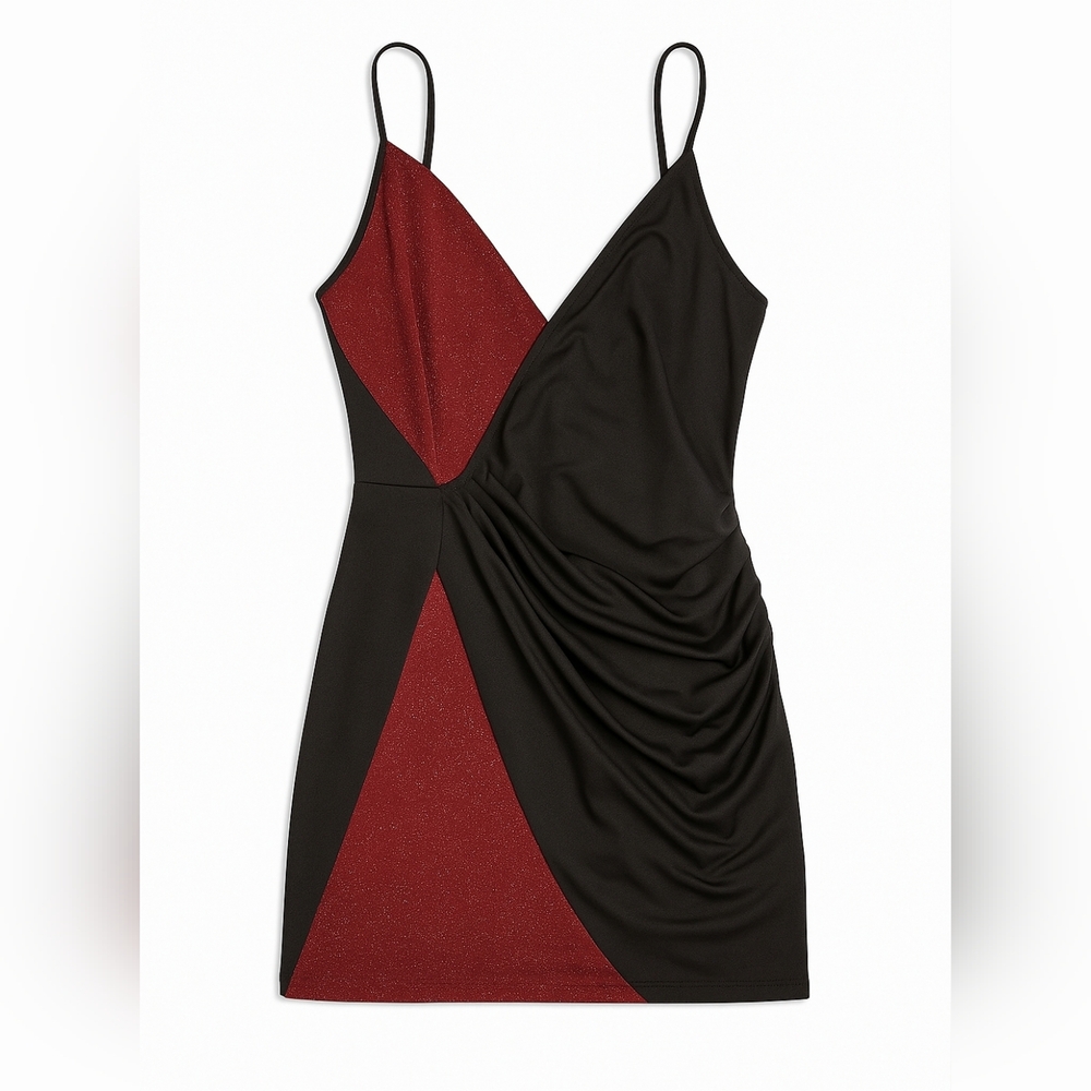 SHEIN Curve Black and Burgundy Glitter Dress